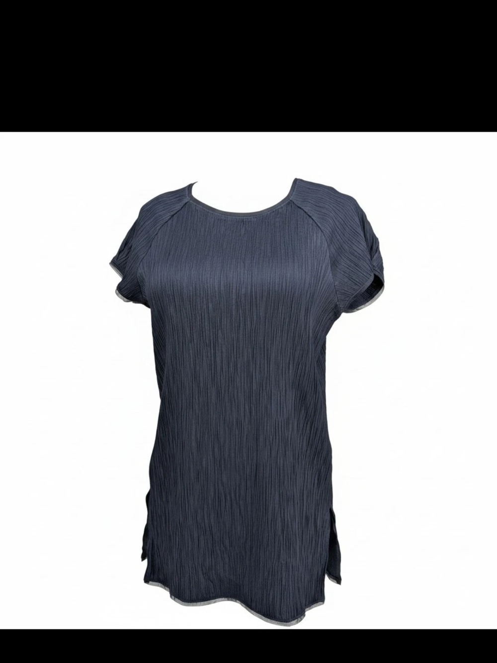 Johnny Was "Jade" Navy Blue Textured Short Sleeve Tunic Top